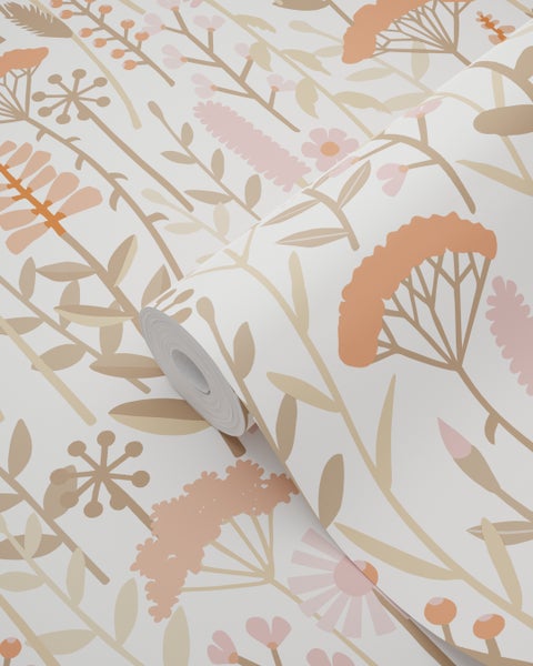 ESTAhome Tapete Feldblumen Terrakotta und Rosa - 50 x 900 cm - 131552