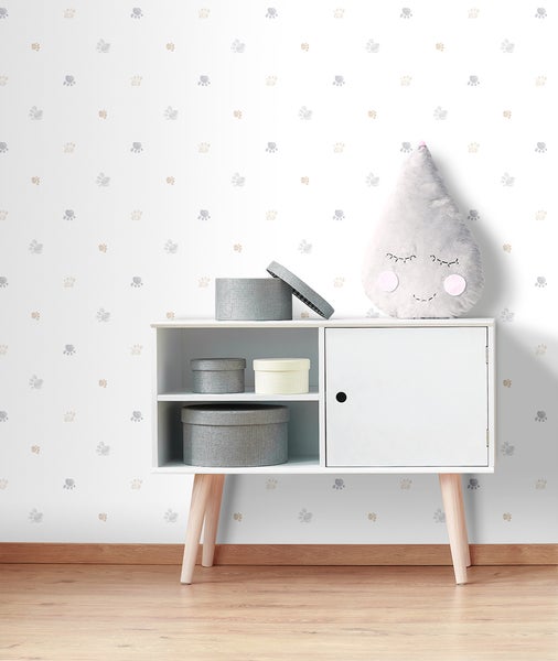 Sanders und Sanders Tapete Pfotenabdrücken Beige, Grau und Weiß - 53 cm x 10 m - 640583