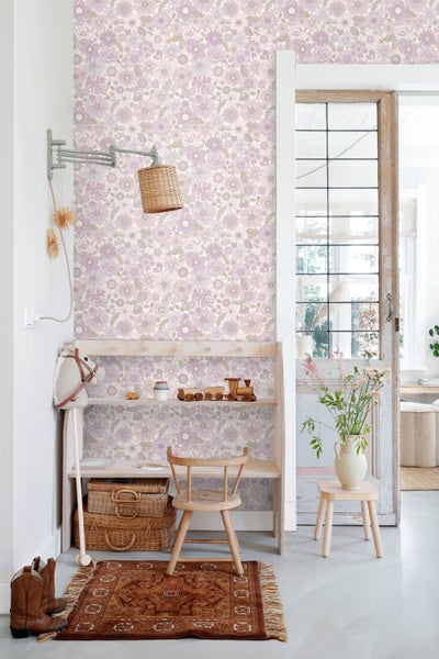 ESTAhome Tapete Retro Blumen Helllila - 50 x 900 cm - 131246