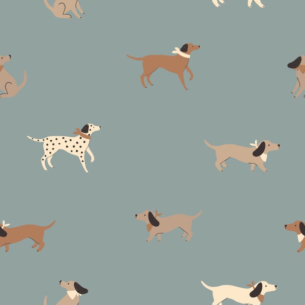 ESTAhome Tapete Hunde Blau und Braun - 50 x 900 cm - 131381