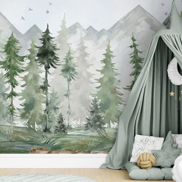 Kindertapete Tannen­wald Aquarell 150 x 280 cm
