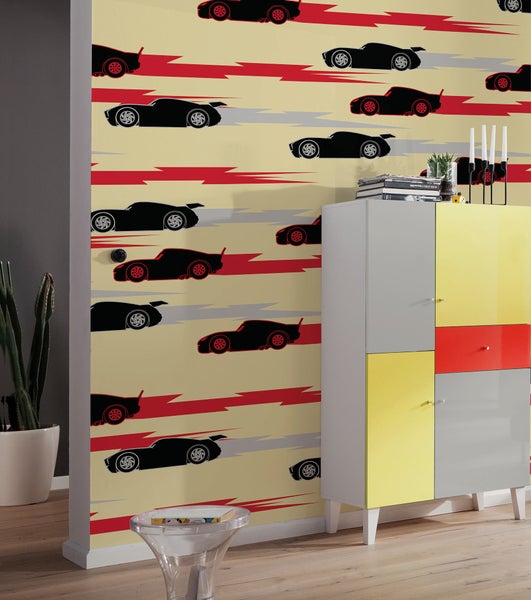 Fototapete mit Auto Motiv in einem Zimmer