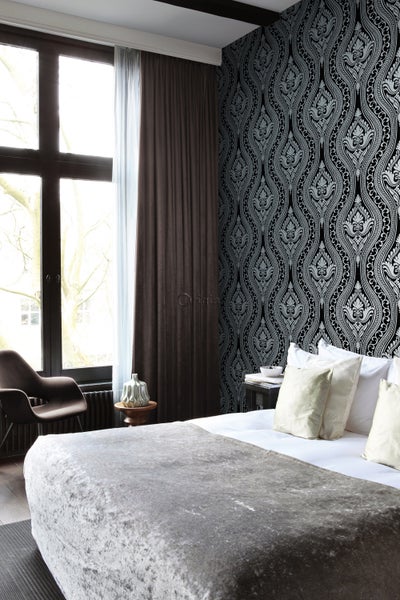 Origin Wallcoverings Tapete Flock-Barockmuster Schwarz - 53 cm x 10.05 m - 346602
