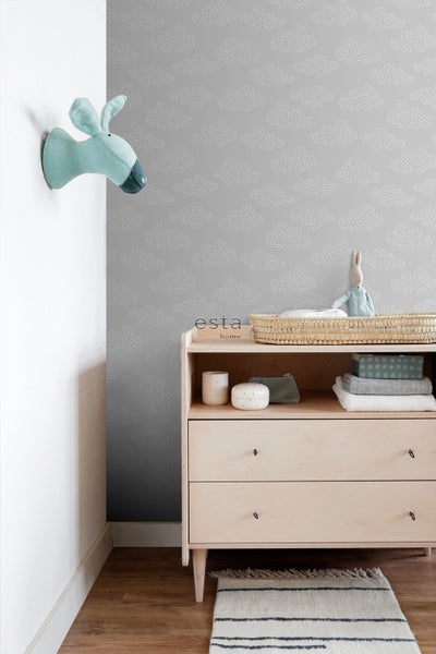 ESTAhome Tapete kleine Wolken Grau - 50 x 900 cm - 139517