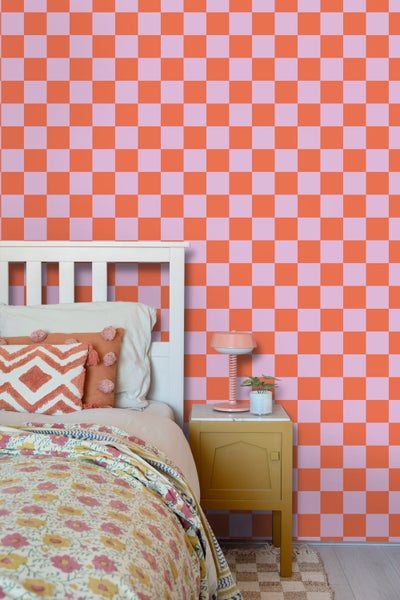 ESTAhome Tapete Karomuster Violett und Orange - 53 cm x 10.05 m - 130914