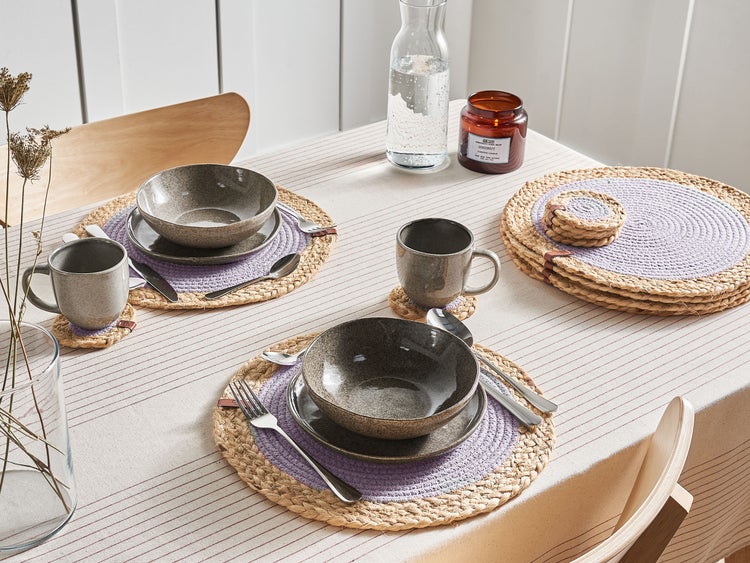 Tischset mit Untersetzern 12-teilig ROSELLA Grau Jute Baumwolle