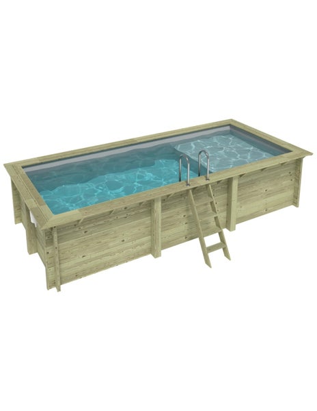 Rechteckiger Holzpool mit Leiter und Wasser gefüllt