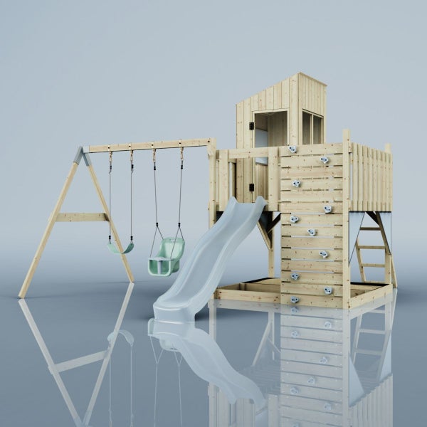 PolarPlay Spielturm Henry aus Holz in Blau Babyschaukel