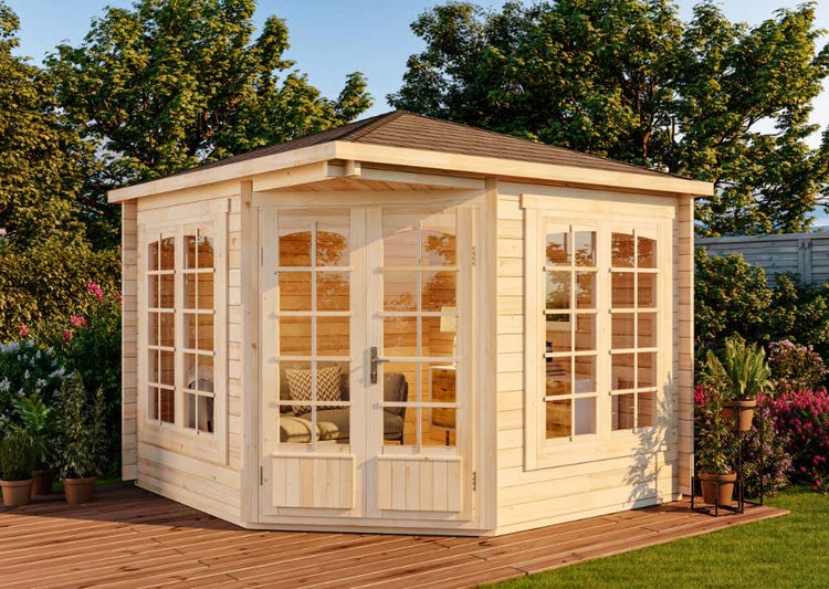 Alpholz 5-Eck Gartenhaus Josephine-40 A aus Massiv-holz, Gerätehaus mit 40 mm Wandstärke, Garten Holzhaus inklusive Montagematerial, Geräteschuppen Größe: 302 x 302 cm, Spitzdach