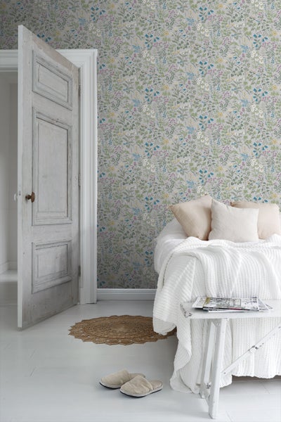 Borastapeter Tapete Feldblumen Graublau - 53 cm x 10.05 m - 660022