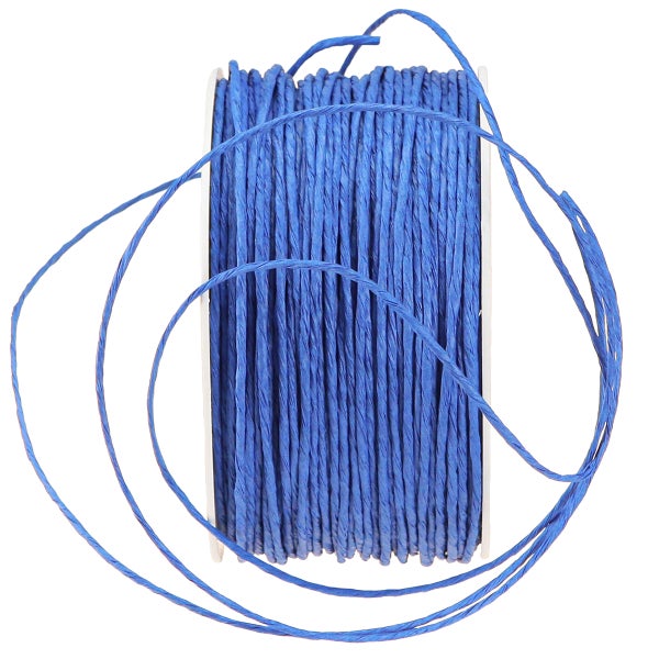 Blaue Papierkordel auf einer Spule zum Basteln und Dekorieren.