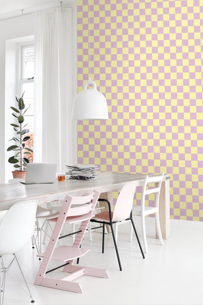 ESTAhome Tapete Karomuster Violett und Gelb - 53 cm x 10.05 m - 131134