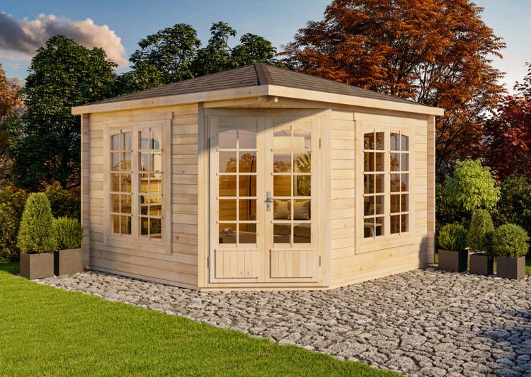 Alpholz 5-Eck Gartenhaus Josephine-40 B aus Massiv-holz, Gerätehaus mit 40 mm Wandstärke, Garten Holzhaus inklusive Montagematerial, Geräteschuppen Größe: 352 x 352 cm, Spitzdach