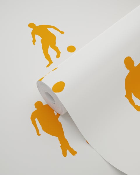 ESTAhome Tapete Fußballspieler Orange und Weiß - 53 cm x 10.05 m - 115871