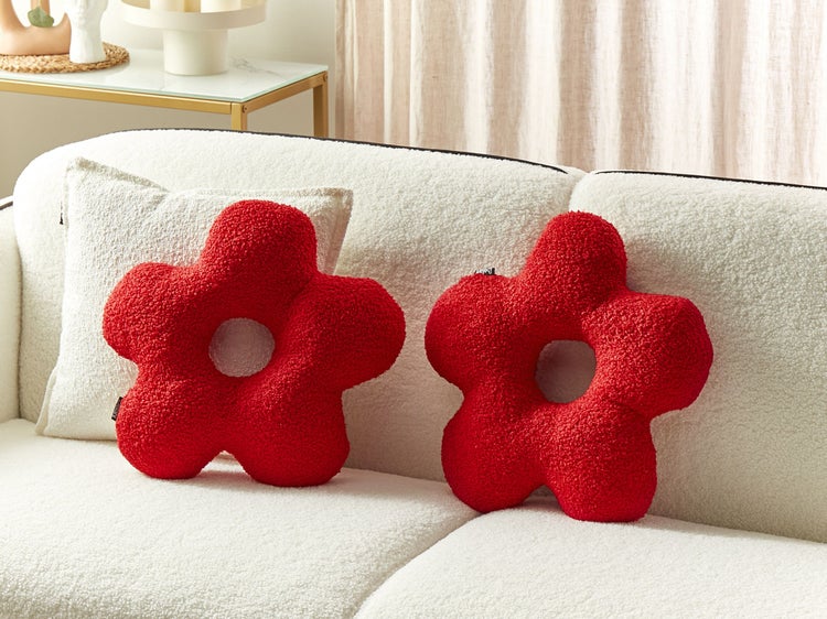 Dekokissen 2er Set CAMPONULA Bouclé 40 x 40 cm Rot Ohne Muster