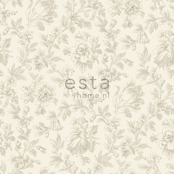 ESTAhome Tapete eleganten Blumen Braun - 53 cm x 10.05 m - 127626