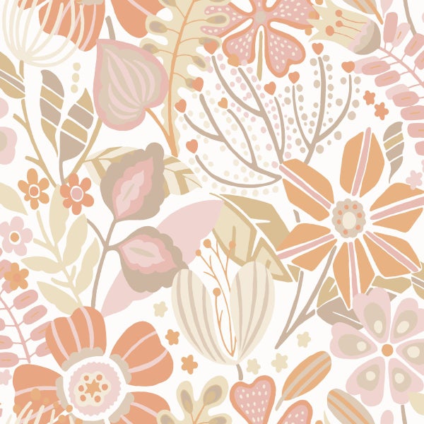 ESTAhome Tapete Blumenmuster Violettrosa, Terrakotta und Beige - 50 x 900 cm - 139674