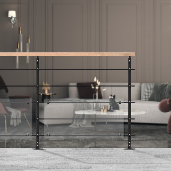 INITIO – montagefertiges Geländerset 2m aus Aluminium, Handlauf Buche, Bodenbefestigung, Farbe Schwarz