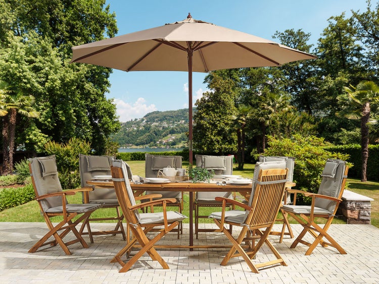 Gartenmöbel Set 8-Sitzer MAUI mit Schirm Akazienholz Taupe