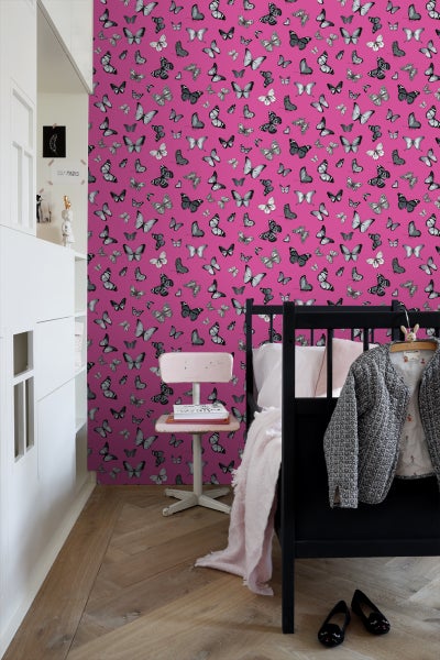 ESTAhome Tapete Schmetterlinge Schwarz und Rosa - 53 cm x 10.05 m - 138511