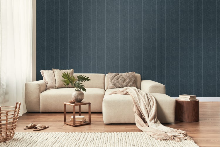 Walls4You Tapete Fischgrätmuster Blau - 53 cm x 10.05 m - 935324