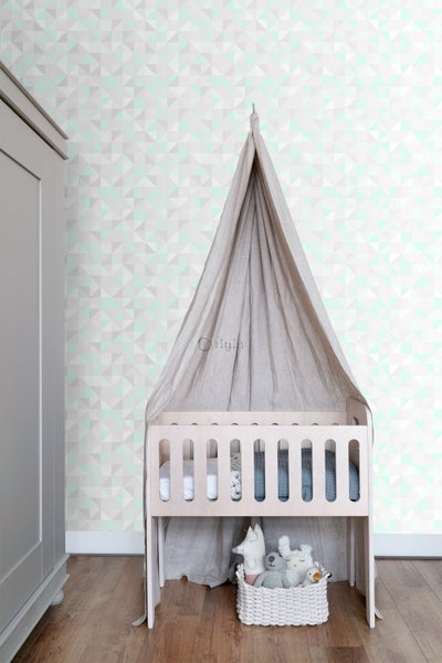 Origin Wallcoverings Tapete Dreiecke Pastell Mintgrün, Hellgrau, Weiß und Smaragdgrün - 53 cm x 10.05 m - 337206