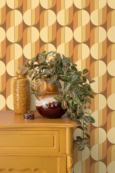 ESTAhome Tapete Retro-Ornamente Orange und Braun - 50 x 900 cm - 131591