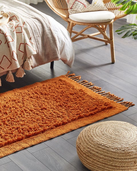 Teppich Baumwolle orange 80 x 150 cm Fransen Shaggy BITLIS