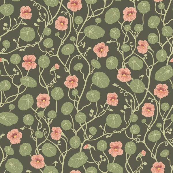 Borastapeter Tapete Lilie Blume Grün und Rosa - 53 cm x 10.05 m - 662662