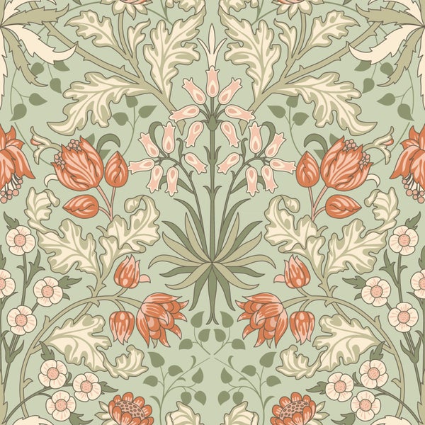 ESTAhome Tapete Blumenmuster im Jugendstil Grün und Terrakotta - 50 x 900 cm - 131180
