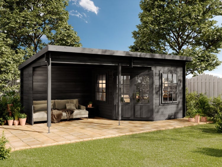 Alpholz Gartenhaus Carl-28 aus Massiv Holz, Gerätehaus mit 28 mm Wandstärke, Garten Holzhaus inklusive Montagematerial, Geräteschuppen 598 x 300 cm, Pultdach