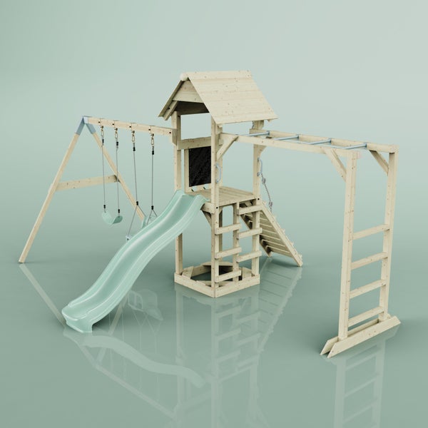 OutdoorToys Spielturm Örebro aus Holz in Grün Babyschaukel
