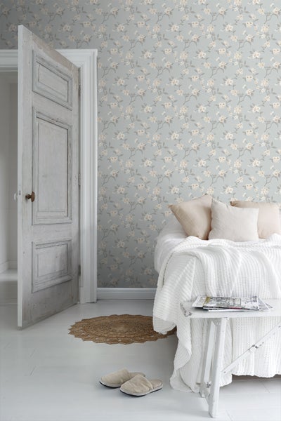 Borastapeter Tapete Blumen Graublau - 53 cm x 11.2 m - 660144