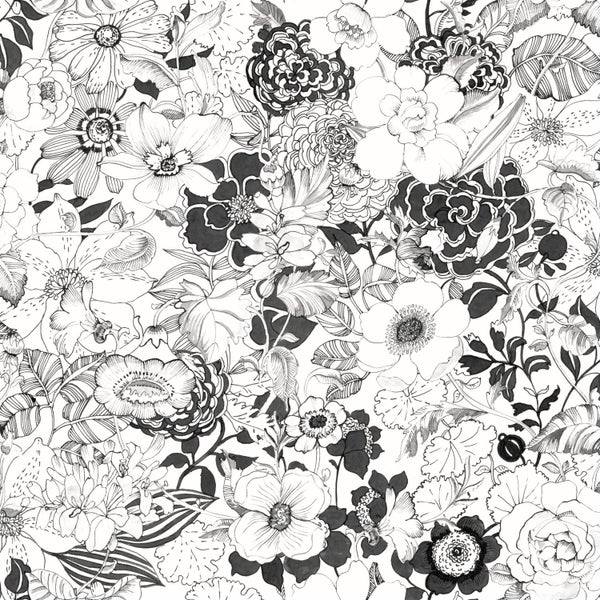 ESTAhome Tapete Blumen Schwarz und Weiß - 53 cm x 10.05 m - 138503
