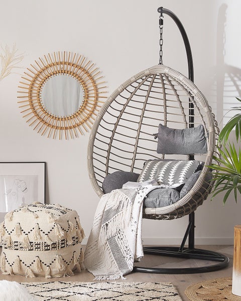 Hängesessel mit Gestell TOLLO Polyrattan Grau