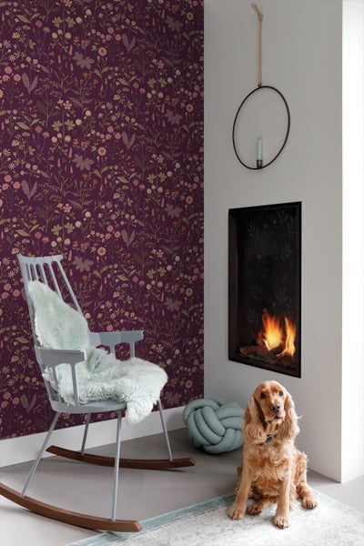 ESTAhome Tapete Feldblumen Aubergineviolett - 50 x 900 cm - 131637