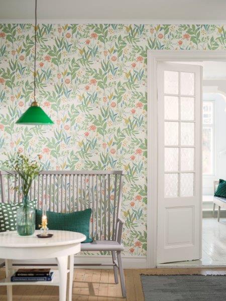 Borastapeter Tapete Blumen Grün und Weiß - 53 cm x 10.05 m - 660423