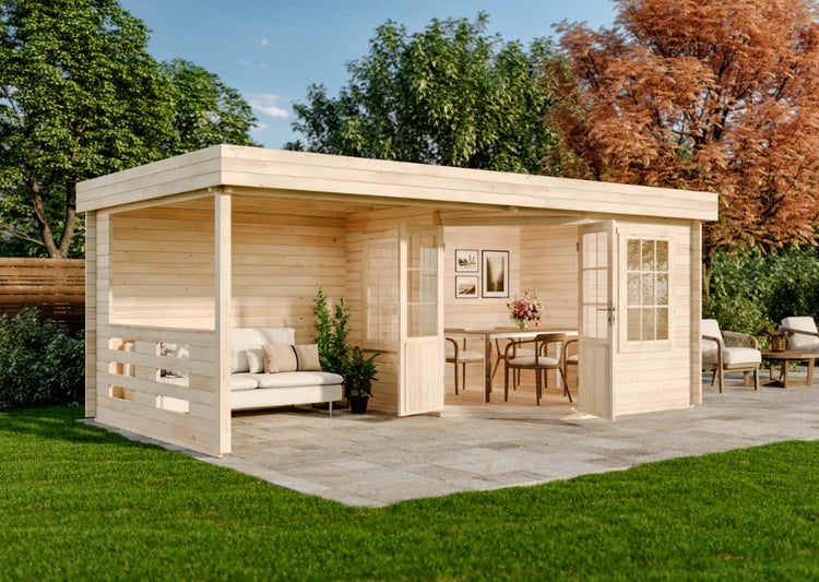 Alpholz Gartenhaus Hanna-40 aus Massiv-holz, Gerätehaus mit 40 mm Wandstärke, Garten Holzhaus inklusive Montagematerial, Geräteschuppen Größe: 598 x 302 cm, Flachdach