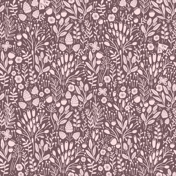 ESTAhome Tapete Blumen Aubergineviolett - 50 x 900 cm - 131254