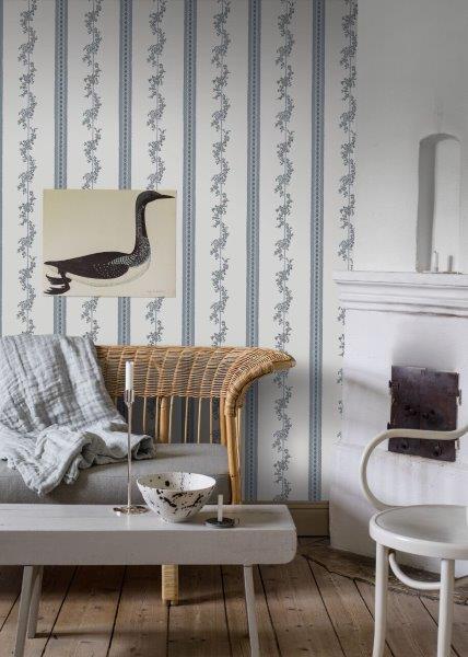 Borastapeter Tapete Blumen Beige und Blau - 53 cm x 10.05 m - 660047