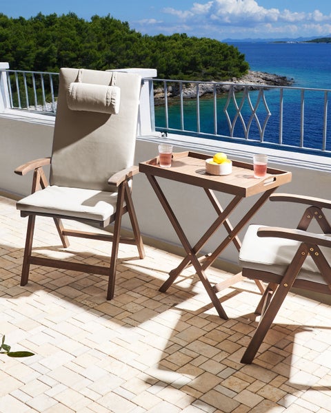 Set mit 2 Stühlen und Sitzkissen AMANTEA PREMIUM Akazienholz Taupe