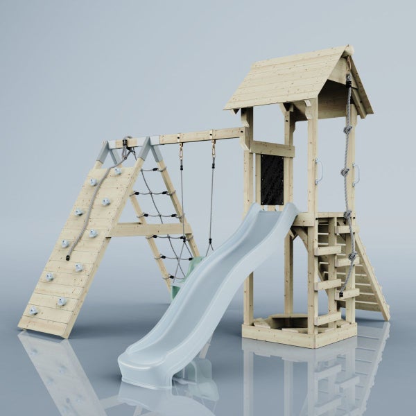 PolarPlay Spielturm Trondheim aus Holz in Blau,, Naturbelassen