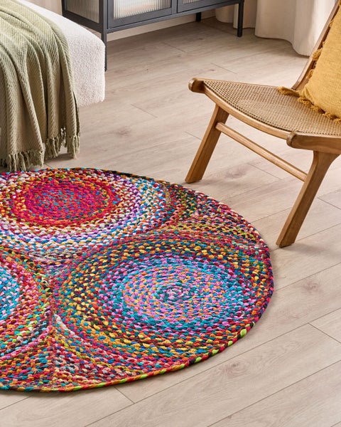 Teppich Baumwolle bunt ⌀ 140 cm geometrisches Muster Kurzflor LADIK