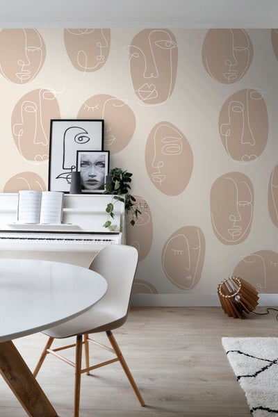 ESTAhome Fototapete Line Art Gesichter Beige - 200 x 279 cm - 159252