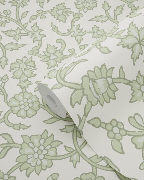 ESTAhome Tapete Blumenmuster Grün - 50 x 900 cm - 131519