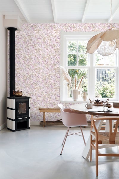 ESTAhome Tapete Feldblumen Violett und Graugrün - 50 x 900 cm - 131350