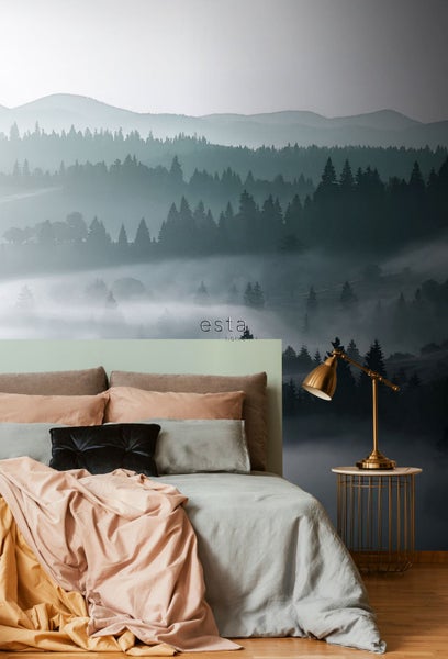 ESTAhome Fototapete neblige Bergen Grün - 2,79 x 2,79 m - 158910
