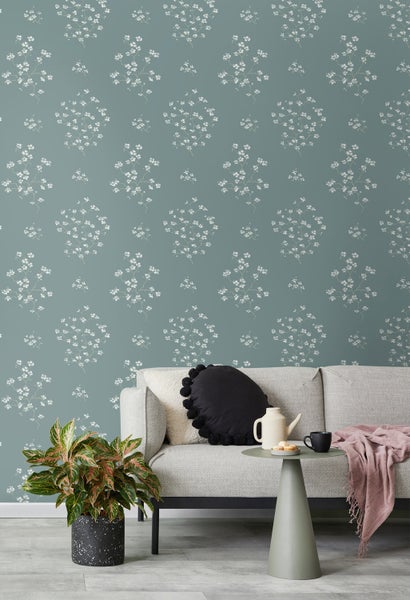 Walls4You Tapete Blumenmuster Petrolblau - 53 cm x 10.05 m - 935339