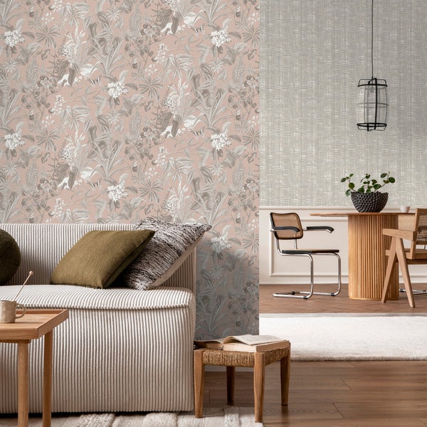 Sanders und Sanders Tapete tropische Blätter und Blüten Graurosa - 53 cm x 10 m - 640245