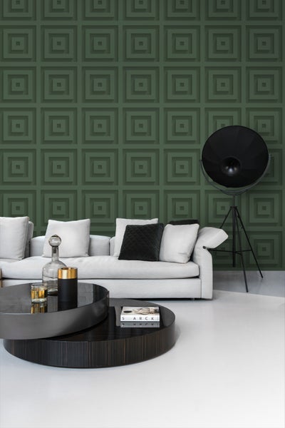 Origin Wallcoverings Tapete 3D-Quadrate Dunkelgrün - 50 x 900 cm - 347974